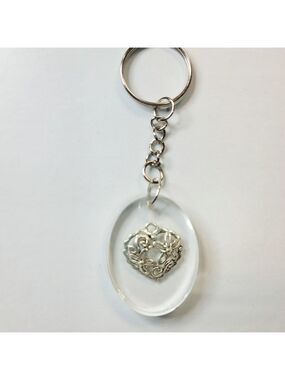 Silver Heart Resin Keychain Elegant